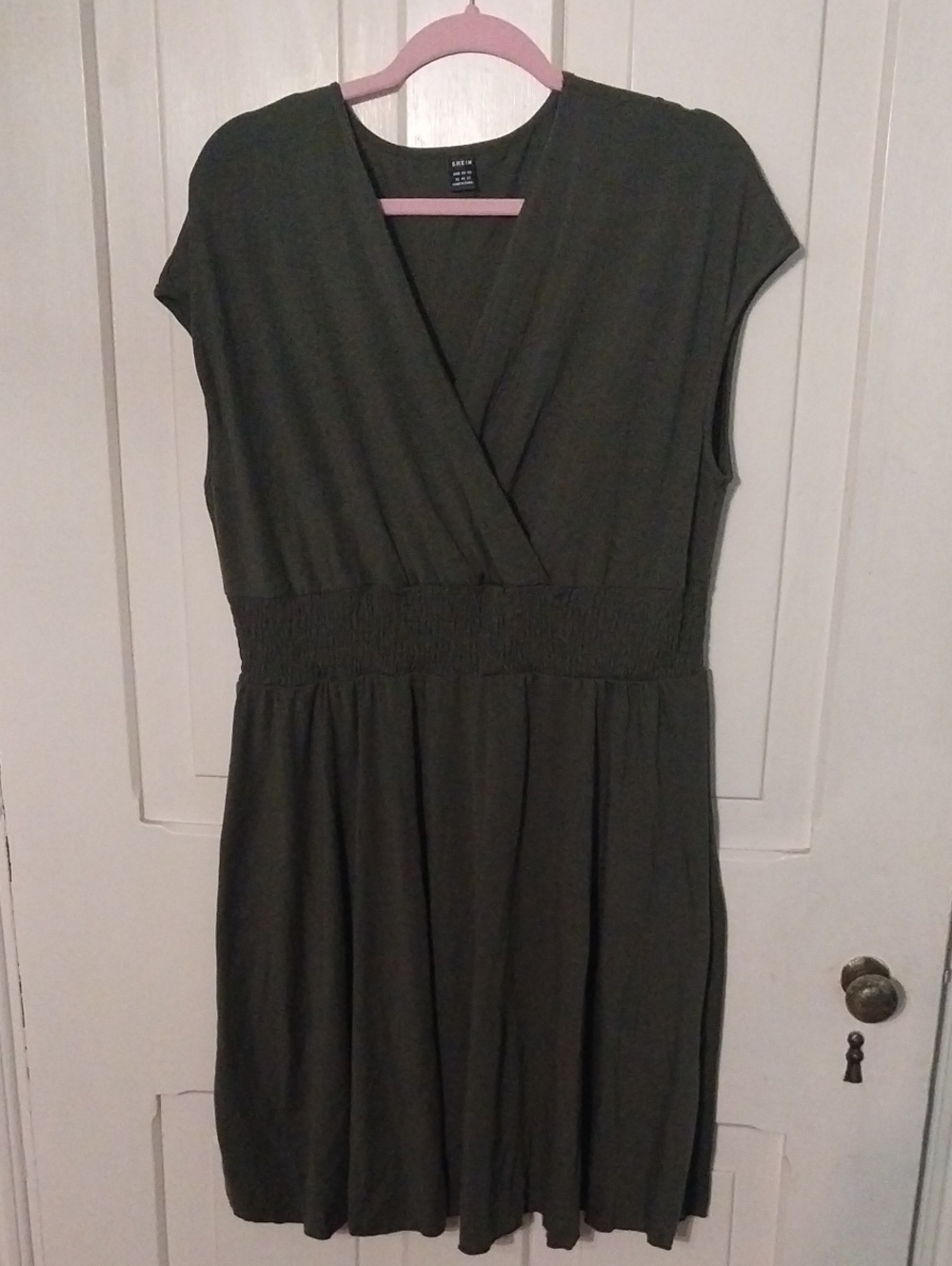 New W/out Tags Olive Green Midi Dress with Smocked Waist